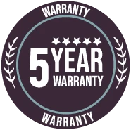 5 Year warranty icon in Meditelle brand colours