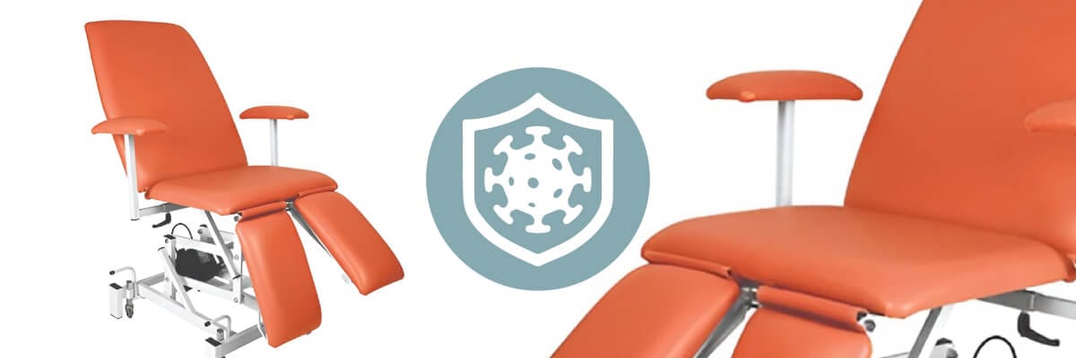 Meditelle gynaecology chairs with antimicrobial icon overlaid