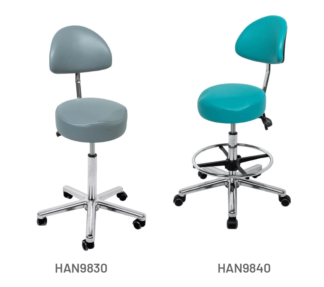 Meditelle Practioners Shaped Tub Chairs with Tilt upholstered in Grey and Ocean anti-microbial vinyl. Product shown with and without footrest.